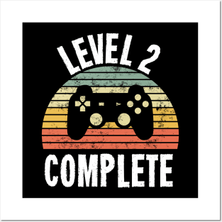 Level 2 Complete T-Shirt - 2nd Birthday Gamer Gift - Second Anniversary Gift - 2nd Grade Posters and Art